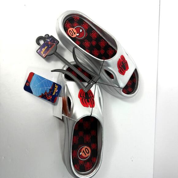 Spiderman Slides Men 10/11 - Marvel Heroic Comic Silver Red Slip on NWT RARE - Picture 3 of 5